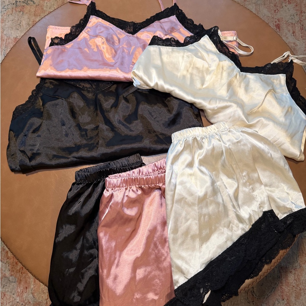 SHEIN Women's Satin Pajama Set - Black, Pink, Cream